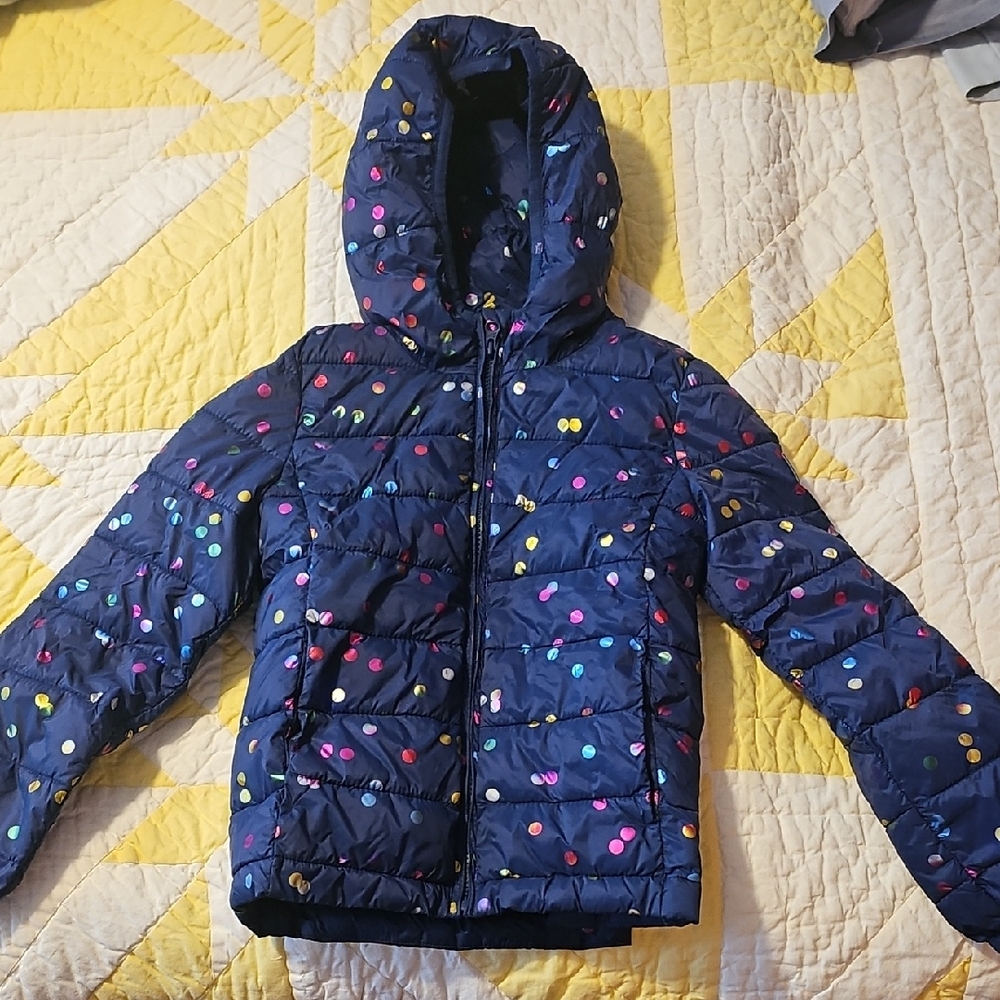 GAP Kids Blue Puffer Jacket with Multicolored Dots